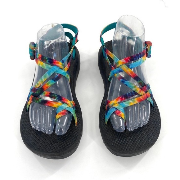 Chaco Rainbow Tie Dye Teal Strappy‎ Sandals Women's Size 10 Assembled in USA - Picture 5 of 7
